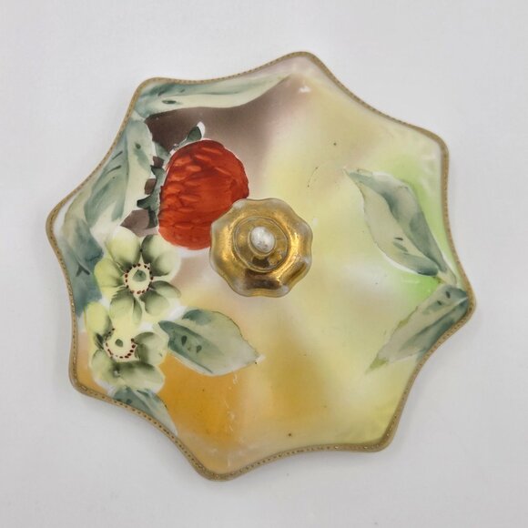 Antique Nippon Biscuit Jar Hand Painted Raspberries Gooseberries w/ Lid Japan - Picture 5 of 13